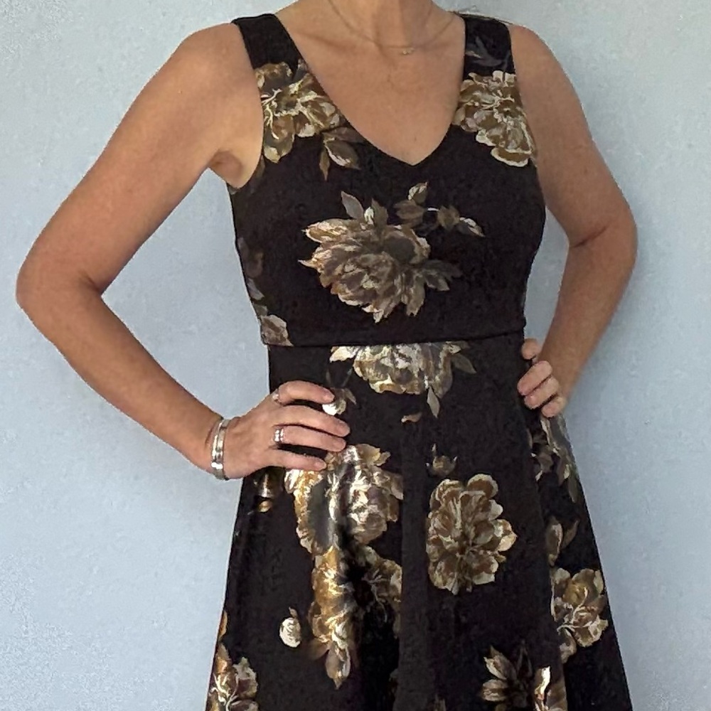 Soprano Black and Gold Fit and Flare.